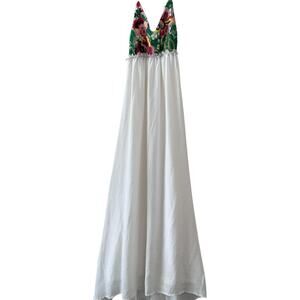 Callie Mac Floral Embroidered White Maxi Dress 100% Polyester Size M